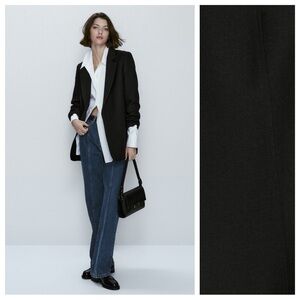 NWT. Massimo Dutti Black 100% Wool Micro-Textured Open Blazer. Size 2, 4.